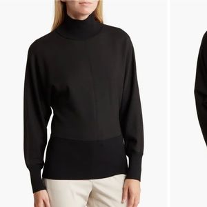 Theory Mixed Media Turtleneck Top in black